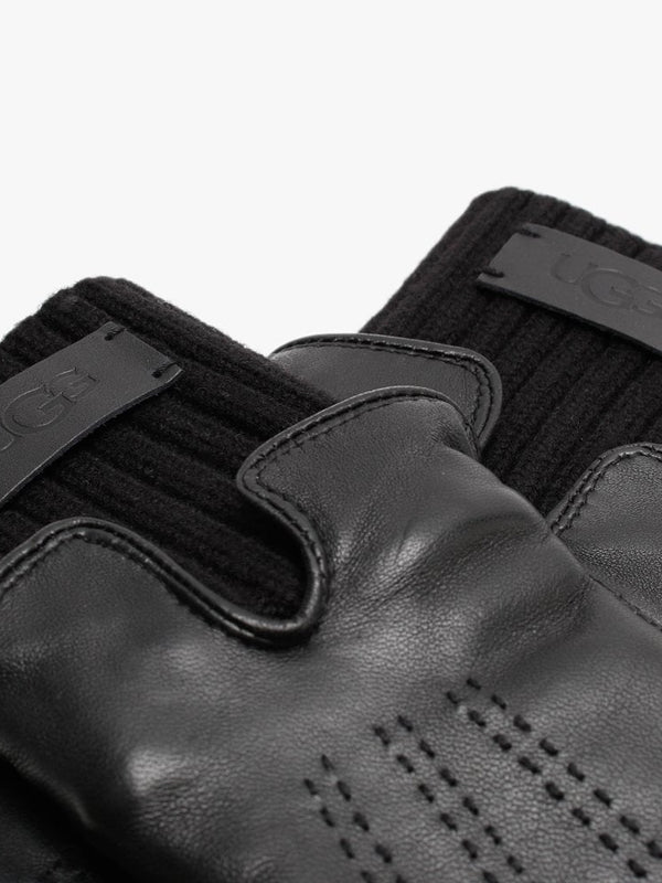 Tech Knit Cuff Black Leather Gloves