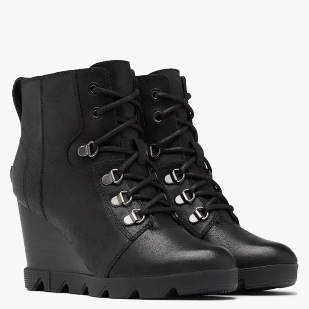 Joan Uptown Lace Rouge Black Leather Wedge Boots