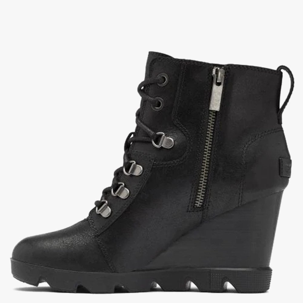 Joan Uptown Lace Rouge Black Leather Wedge Boots
