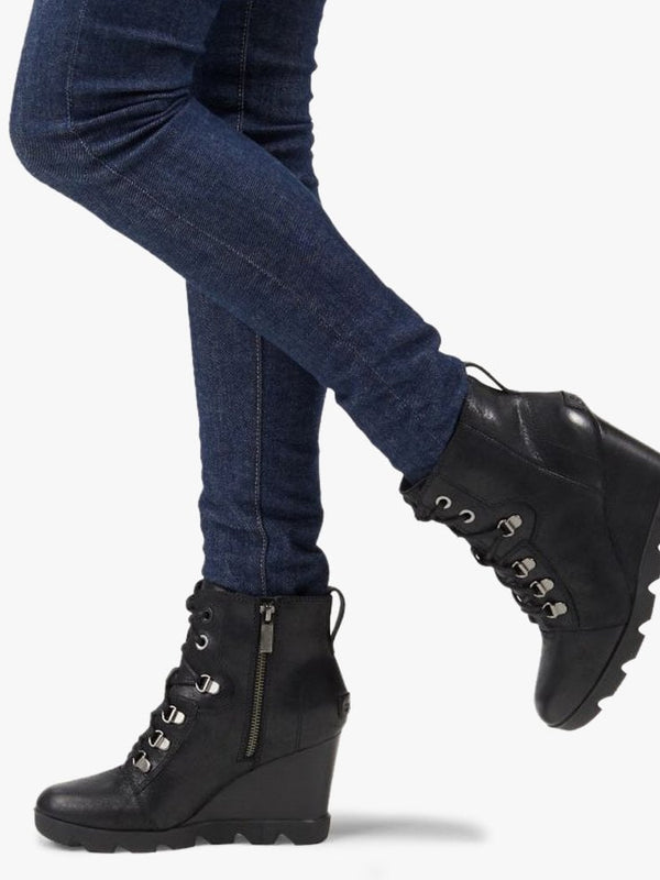 Joan Uptown Lace Rouge Black Leather Wedge Boots