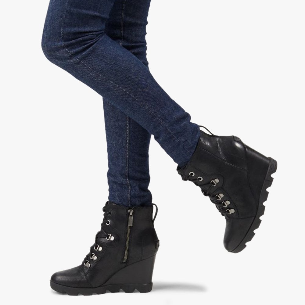 Joan Uptown Lace Rouge Black Leather Wedge Boots