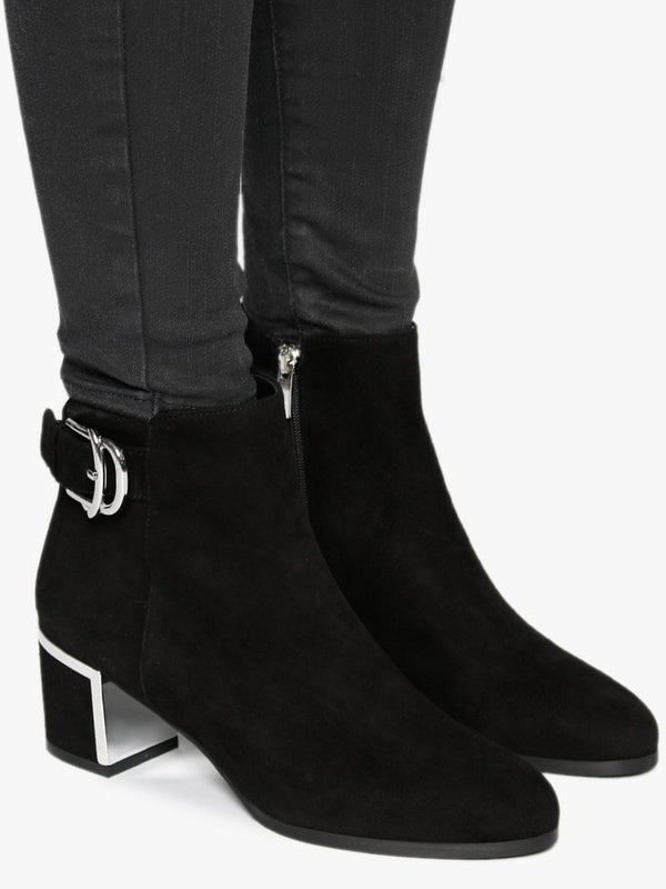 Enthie Black Suede Buckle Ankle Boots