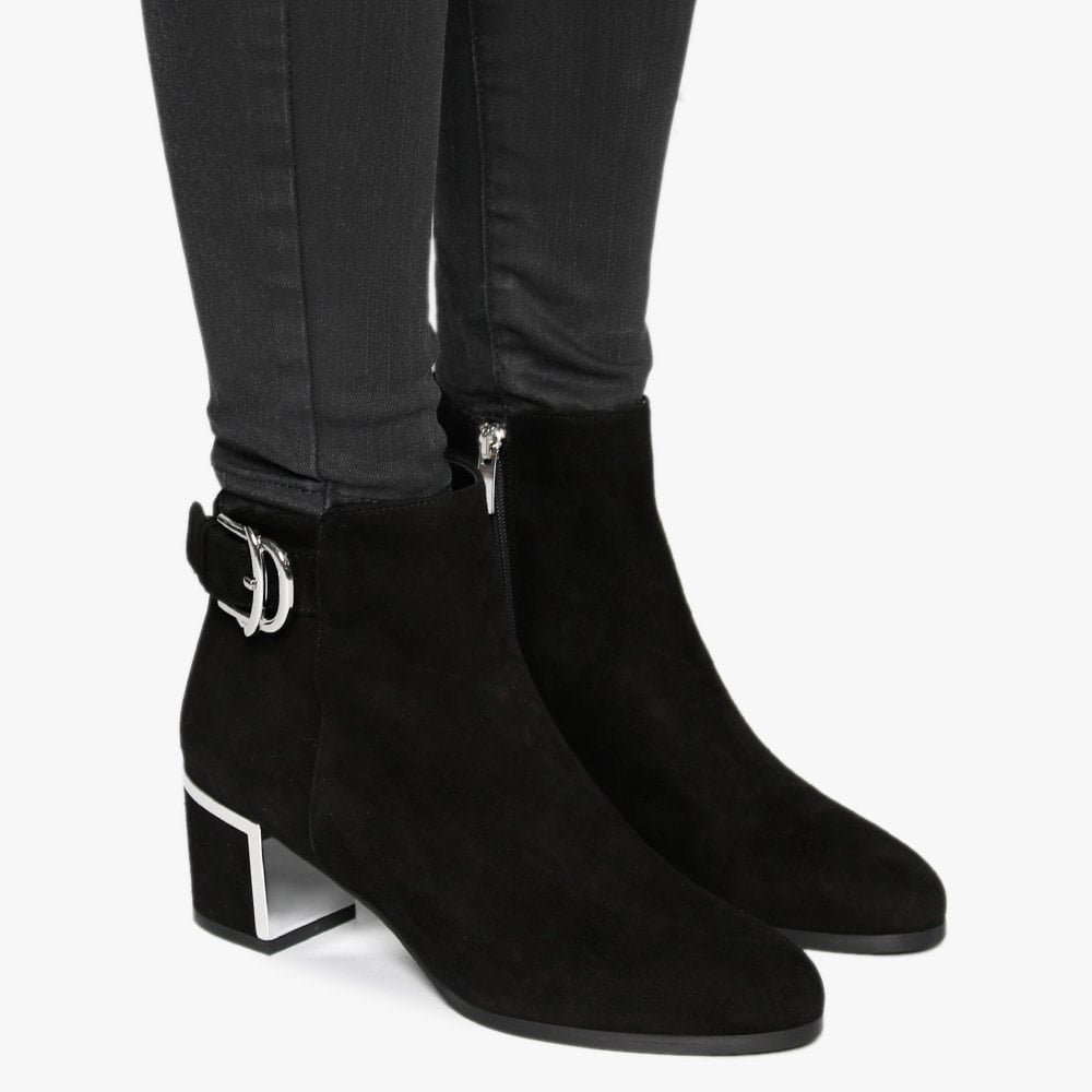 Enthie Black Suede Buckle Ankle Boots