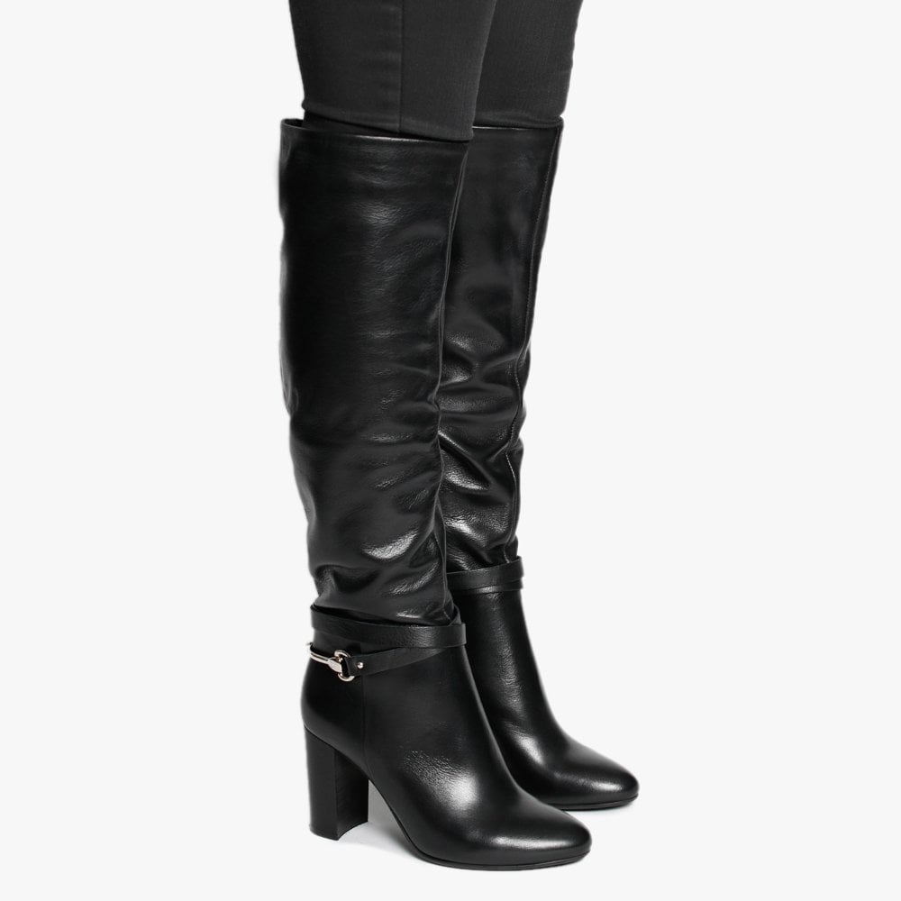 Lavlet Black Leather Stirrup Knee Boots