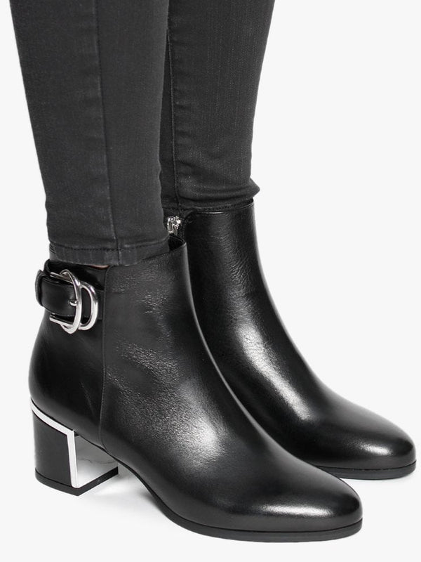Enthie Black Leather Buckle Ankle Boots