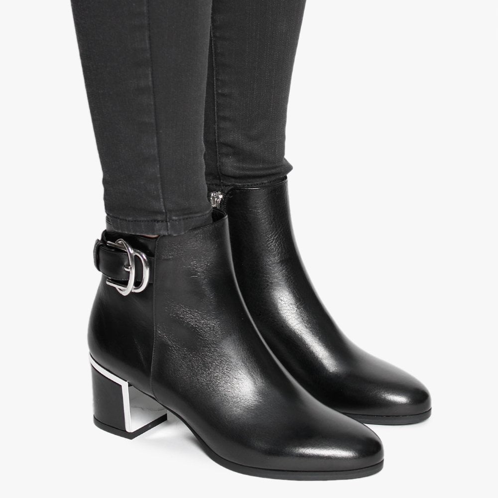 Enthie Black Leather Buckle Ankle Boots