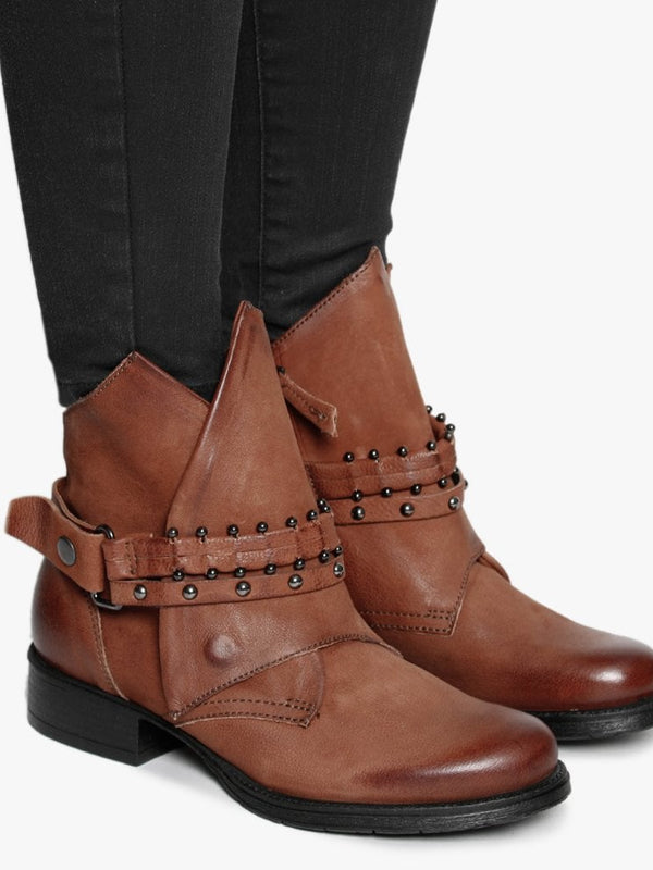 Madison Tan Leather Studded Strap Ankle Boots