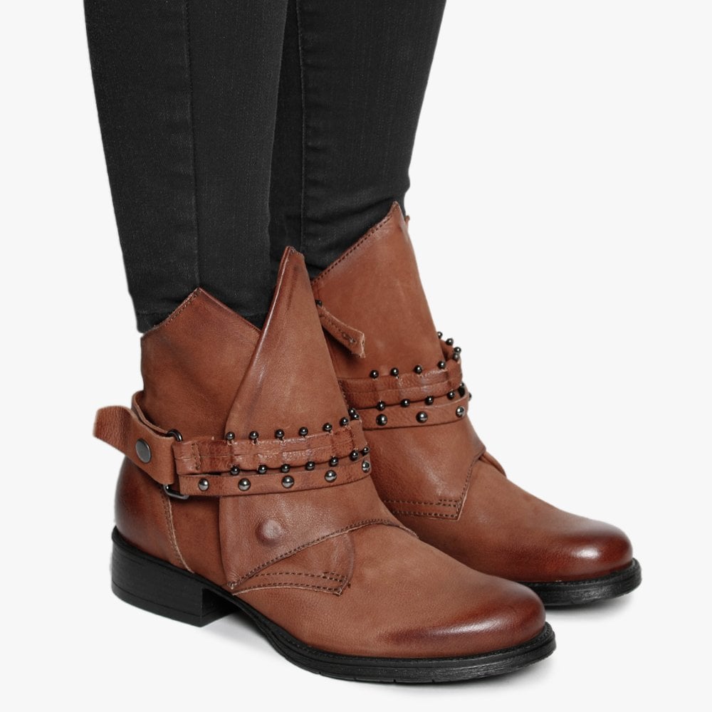 Madison Tan Leather Studded Strap Ankle Boots