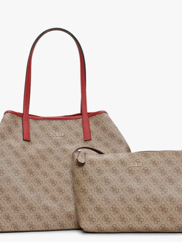 Large Vikky Signature Logo Brown Tote Bag