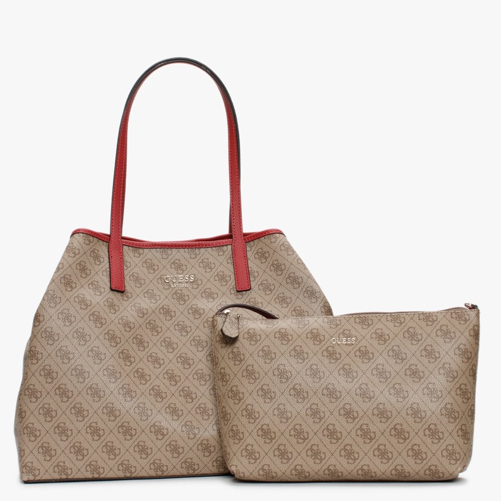 Large Vikky Signature Logo Brown Tote Bag