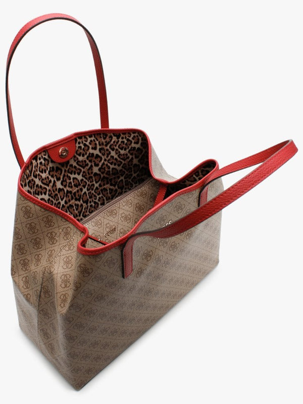 Large Vikky Signature Logo Brown Tote Bag