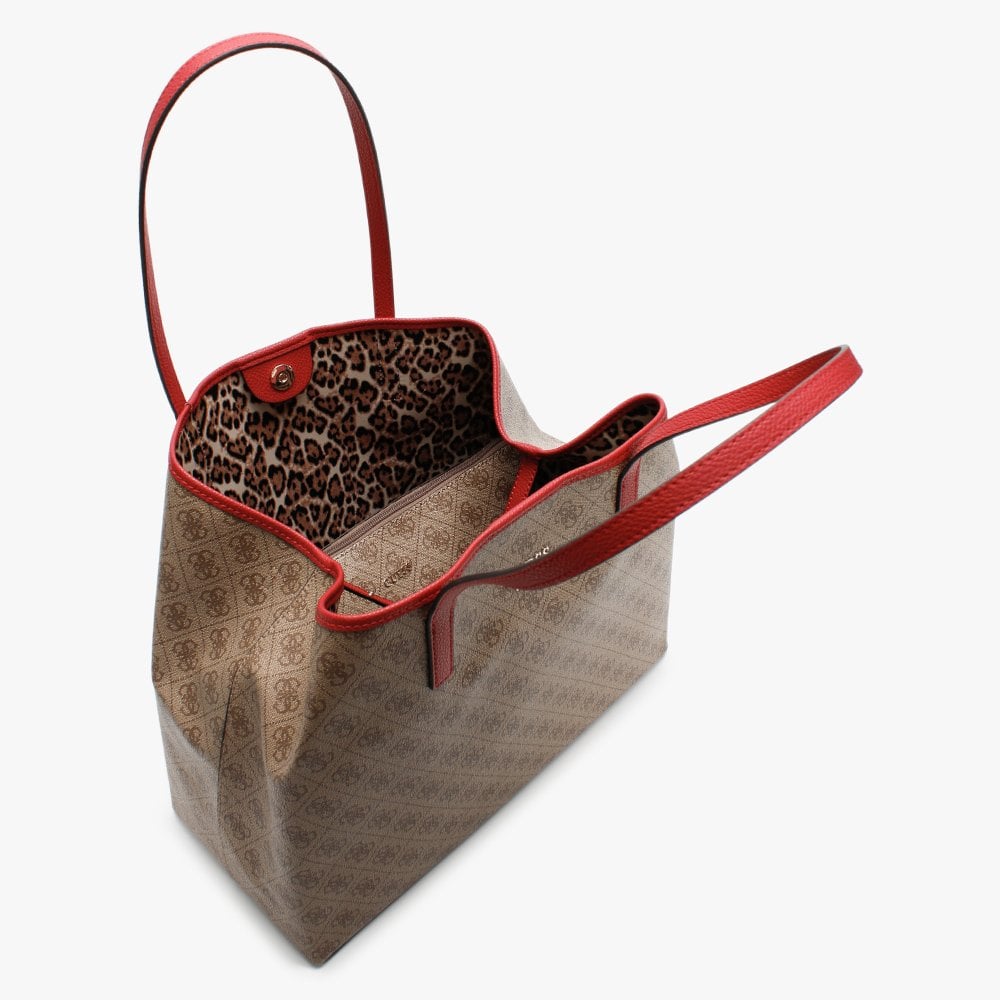 Large Vikky Signature Logo Brown Tote Bag