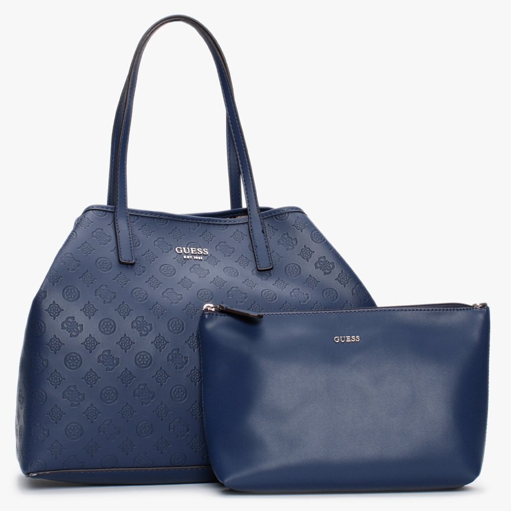 Large Vikky Stamp Smooth Navy Tote Bag