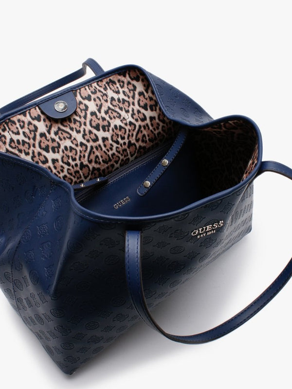 Large Vikky Stamp Smooth Navy Tote Bag