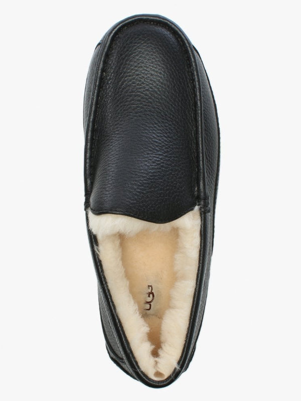 Men’s Ascot Black Leather Shearling Slippers