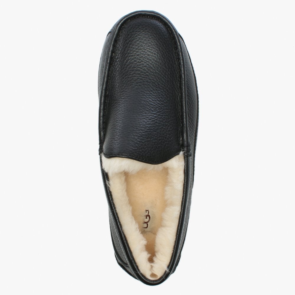 Men’s Ascot Black Leather Shearling Slippers