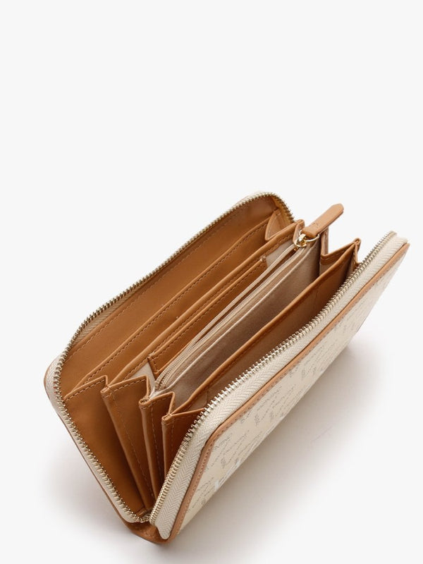 Liuto Repeat Logo Ecru Multi Zip Around Wallet