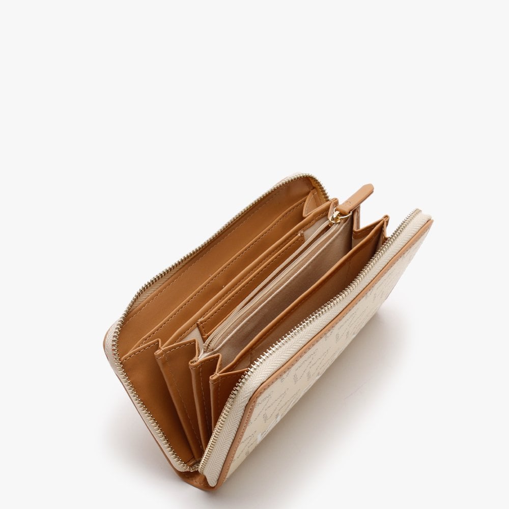 Liuto Repeat Logo Ecru Multi Zip Around Wallet