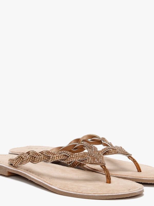 Zoya Bronze Diamante Toe Post Sandals