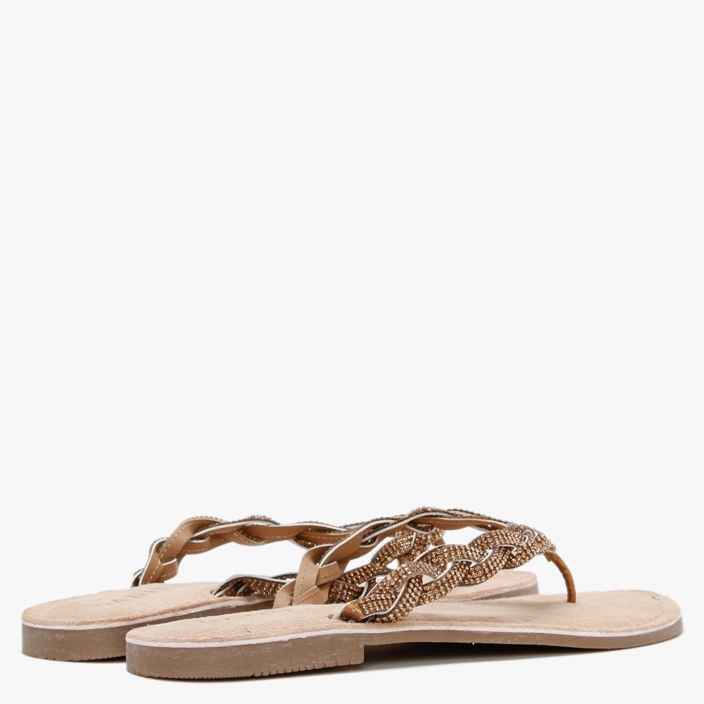 Zoya Bronze Diamante Toe Post Sandals