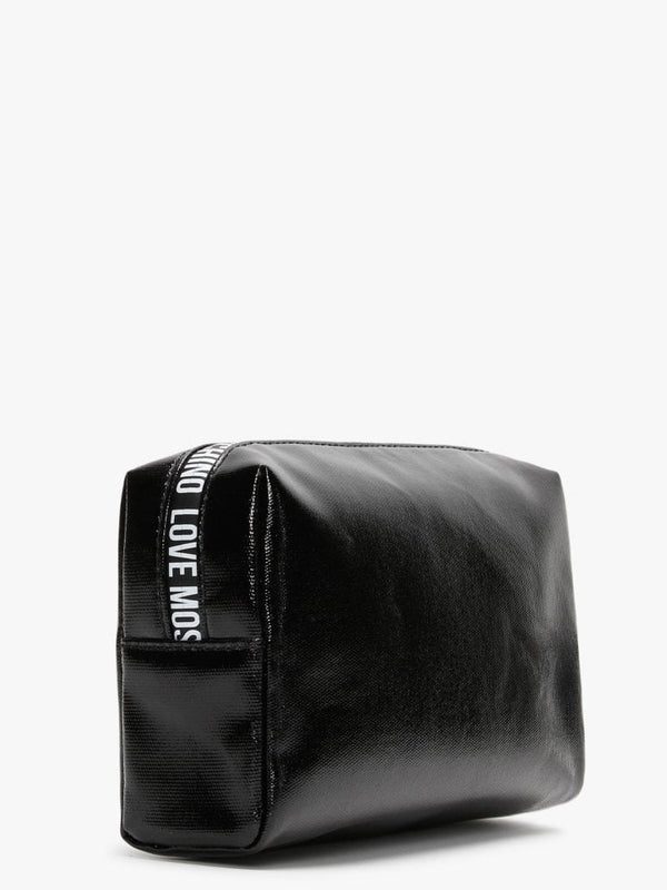 Coated Canvas Black Patent Logo Pouch