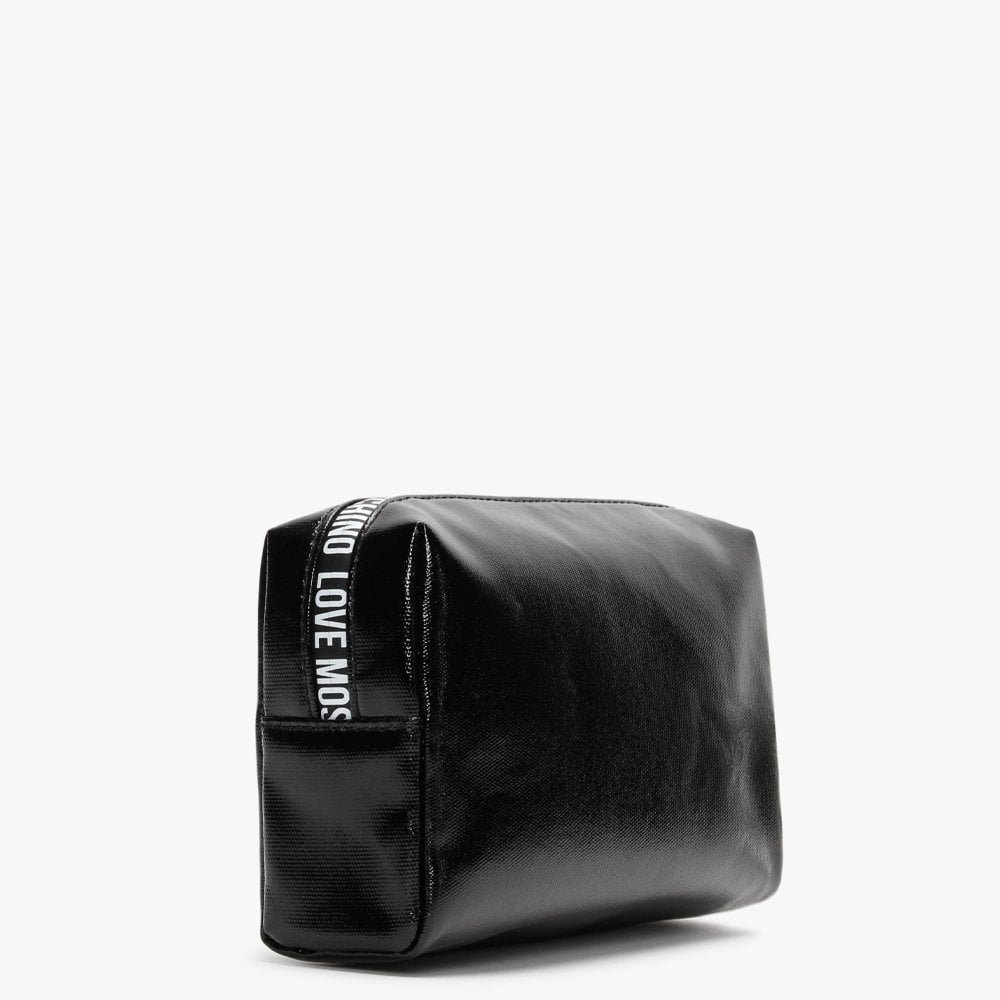Coated Canvas Black Patent Logo Pouch
