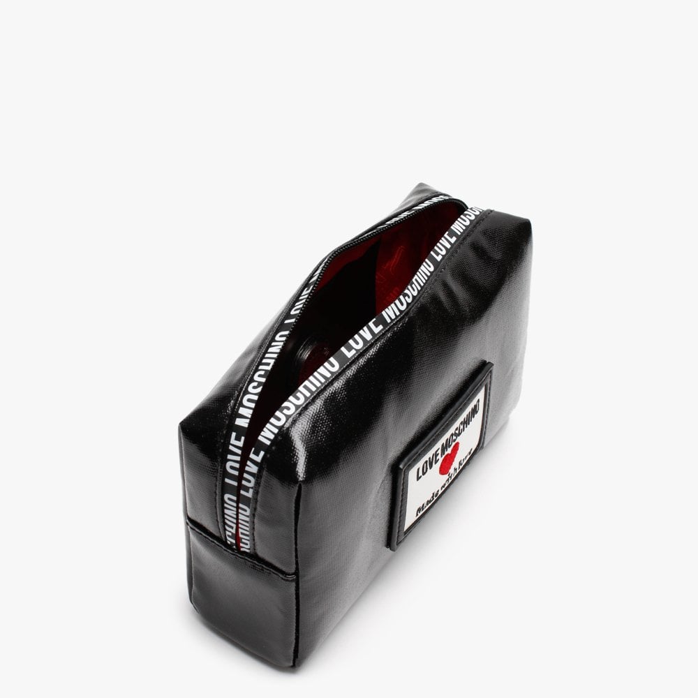 Coated Canvas Black Patent Logo Pouch