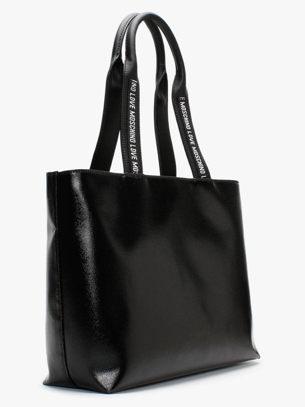 Canvas Logo Patent Black Shopper Bag