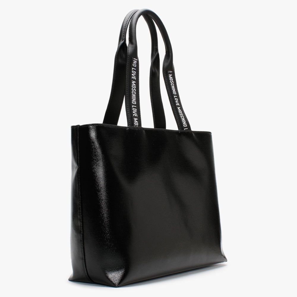 Canvas Logo Patent Black Shopper Bag