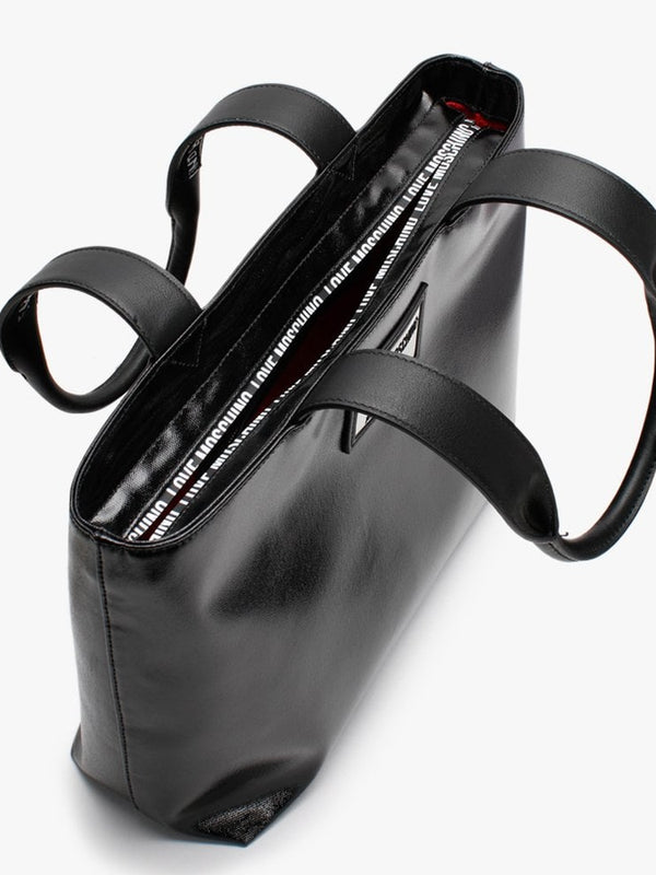 Canvas Logo Patent Black Shopper Bag