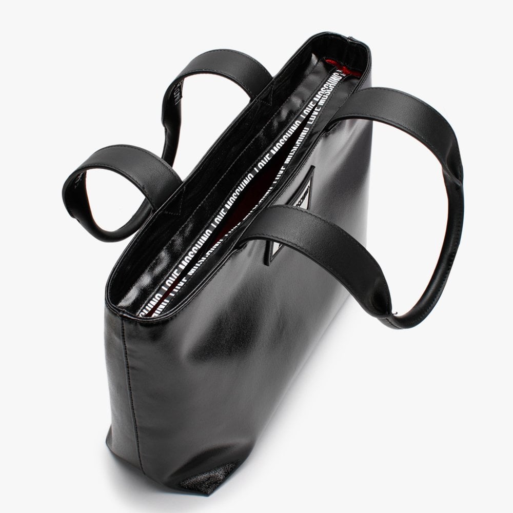 Canvas Logo Patent Black Shopper Bag
