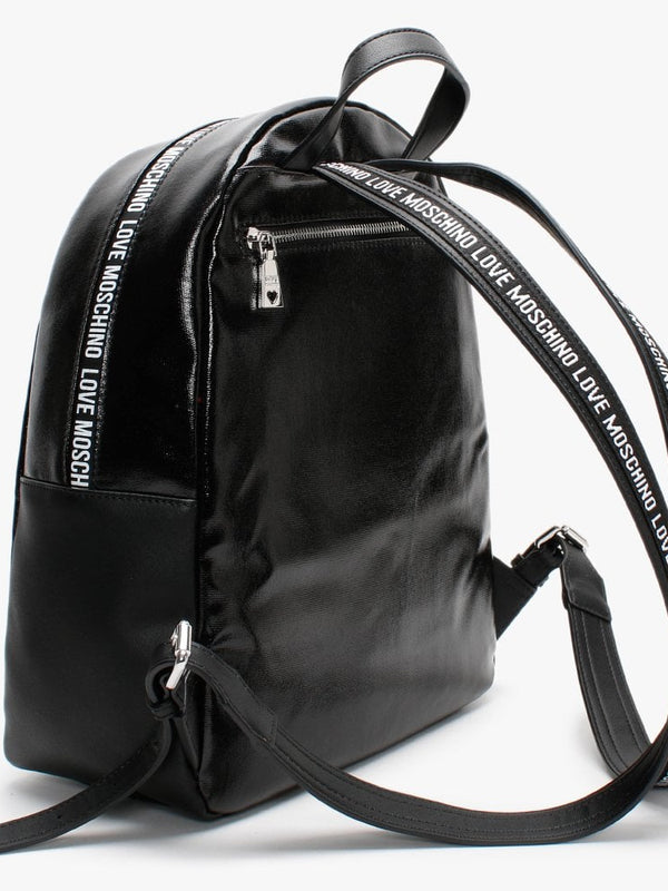 Coated Canvas Black Patent Logo Backpack