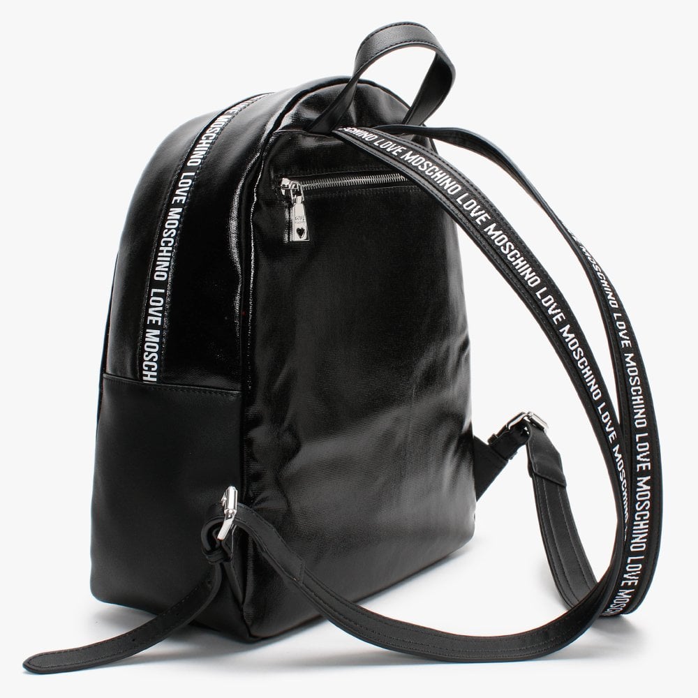 Coated Canvas Black Patent Logo Backpack