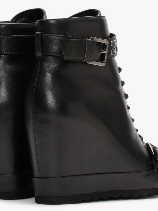 Pledge Black Leather Studded Wedge Ankle Boots