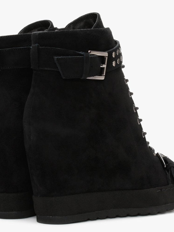 Pledge Black Suede Studded Wedge Ankle Boots