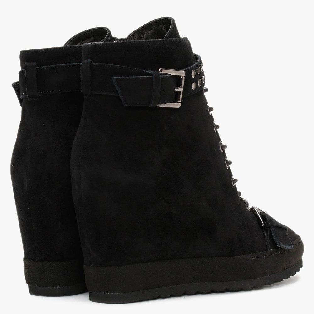 Pledge Black Suede Studded Wedge Ankle Boots