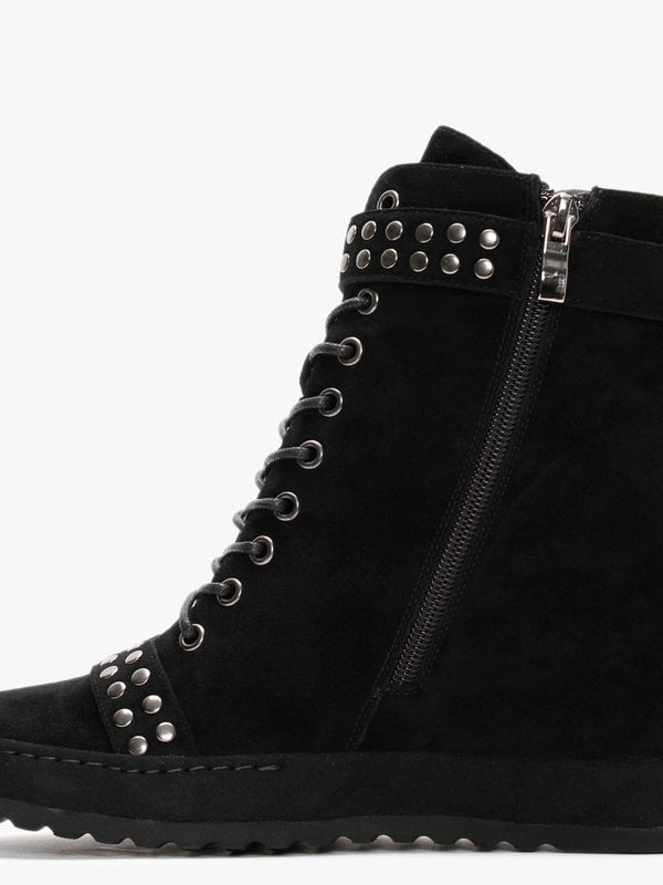 Pledge Black Suede Studded Wedge Ankle Boots