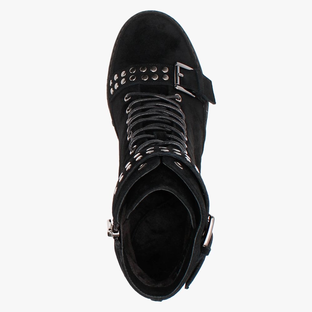 Pledge Black Suede Studded Wedge Ankle Boots