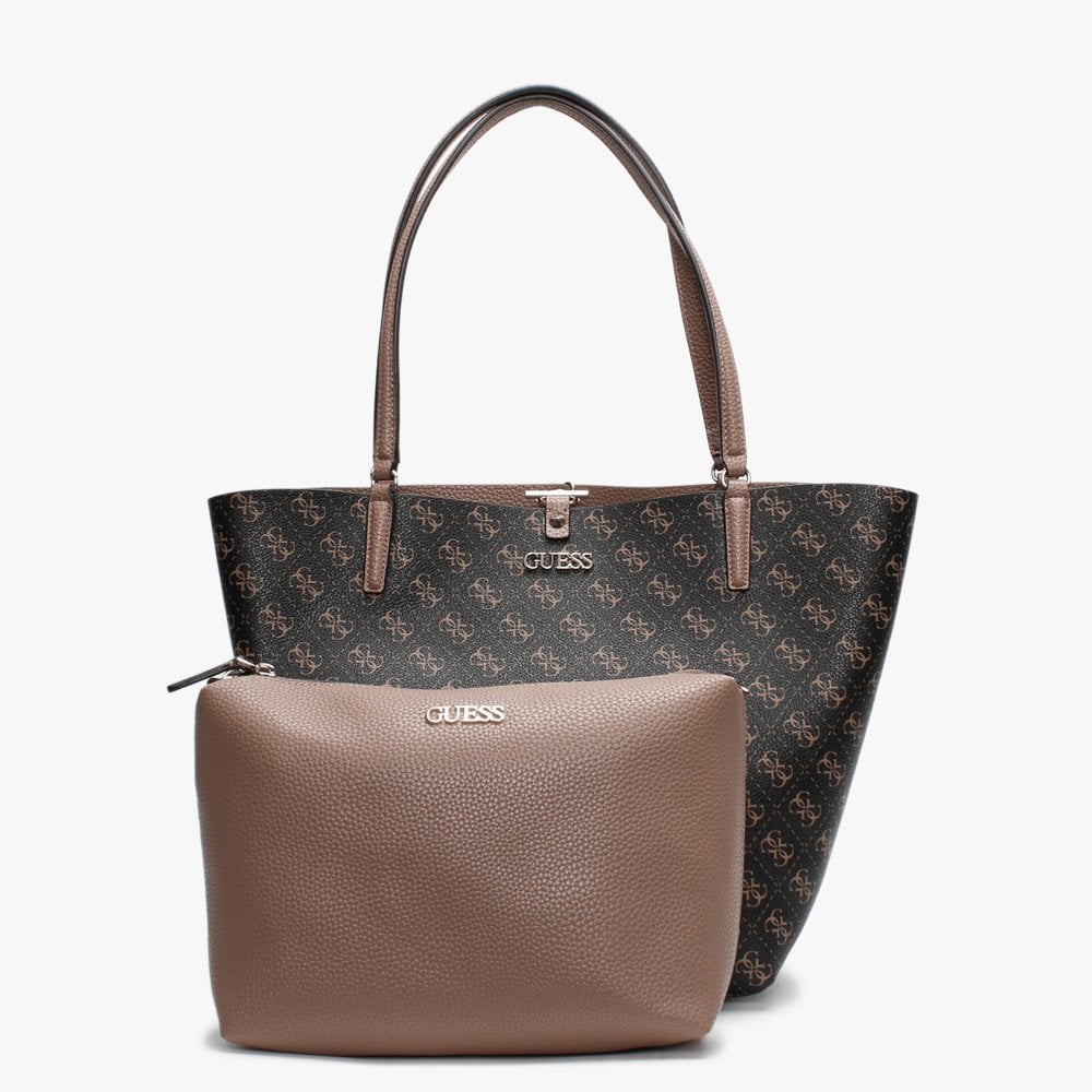 Alby Brown Mocha Repeat Logo Toggle Tote Bag