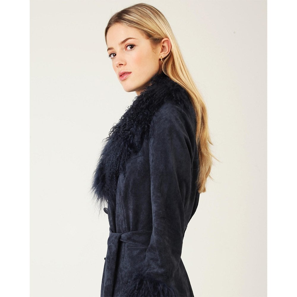 Penny Navy Suedette Mongolian Trim 70’s Long Line Jacket