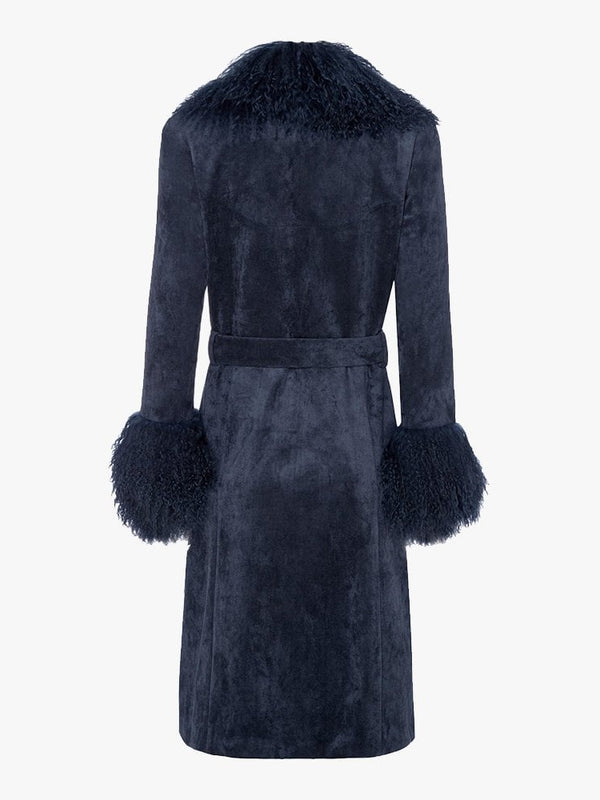 Penny Navy Suedette Mongolian Trim 70’s Long Line Jacket
