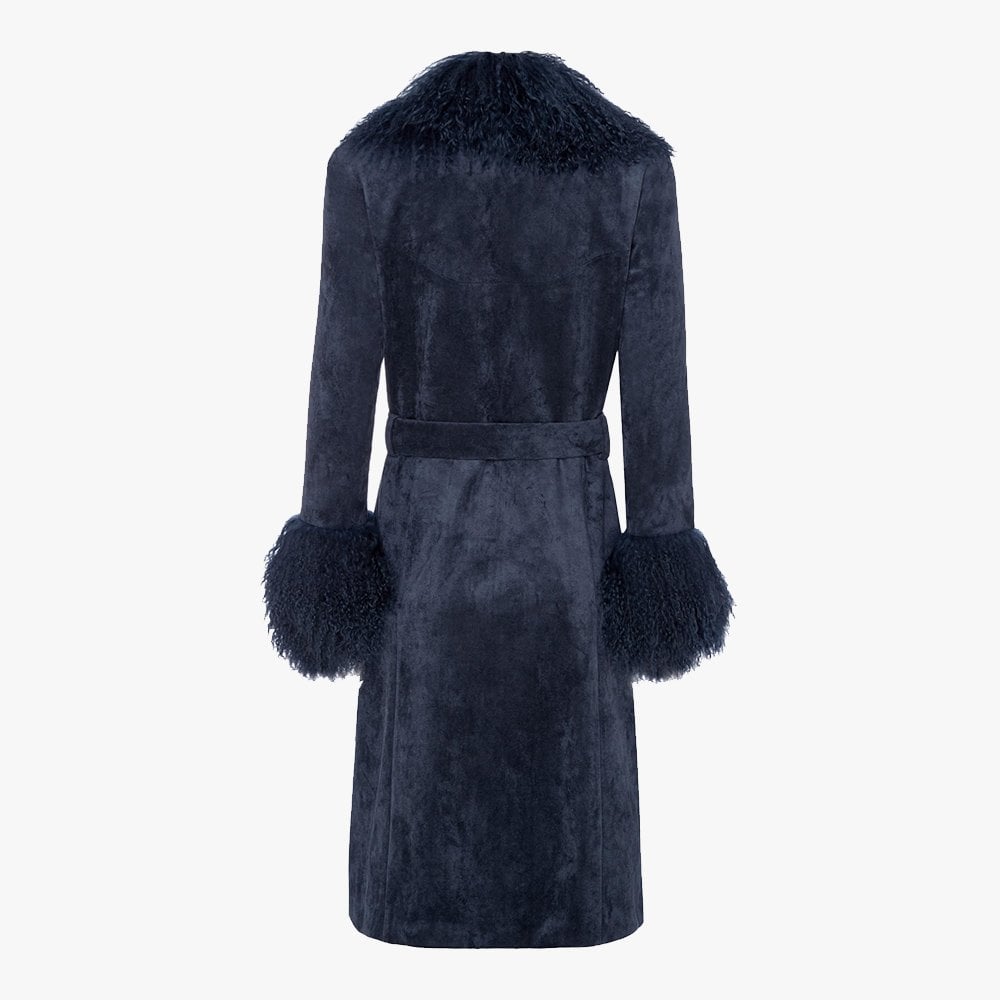 Penny Navy Suedette Mongolian Trim 70’s Long Line Jacket