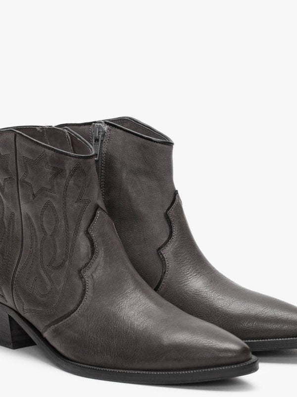 Lima Grey Leather Western Ankle Boots