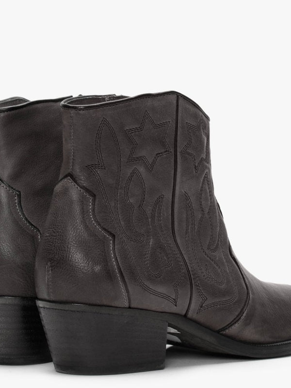 Lima Grey Leather Western Ankle Boots