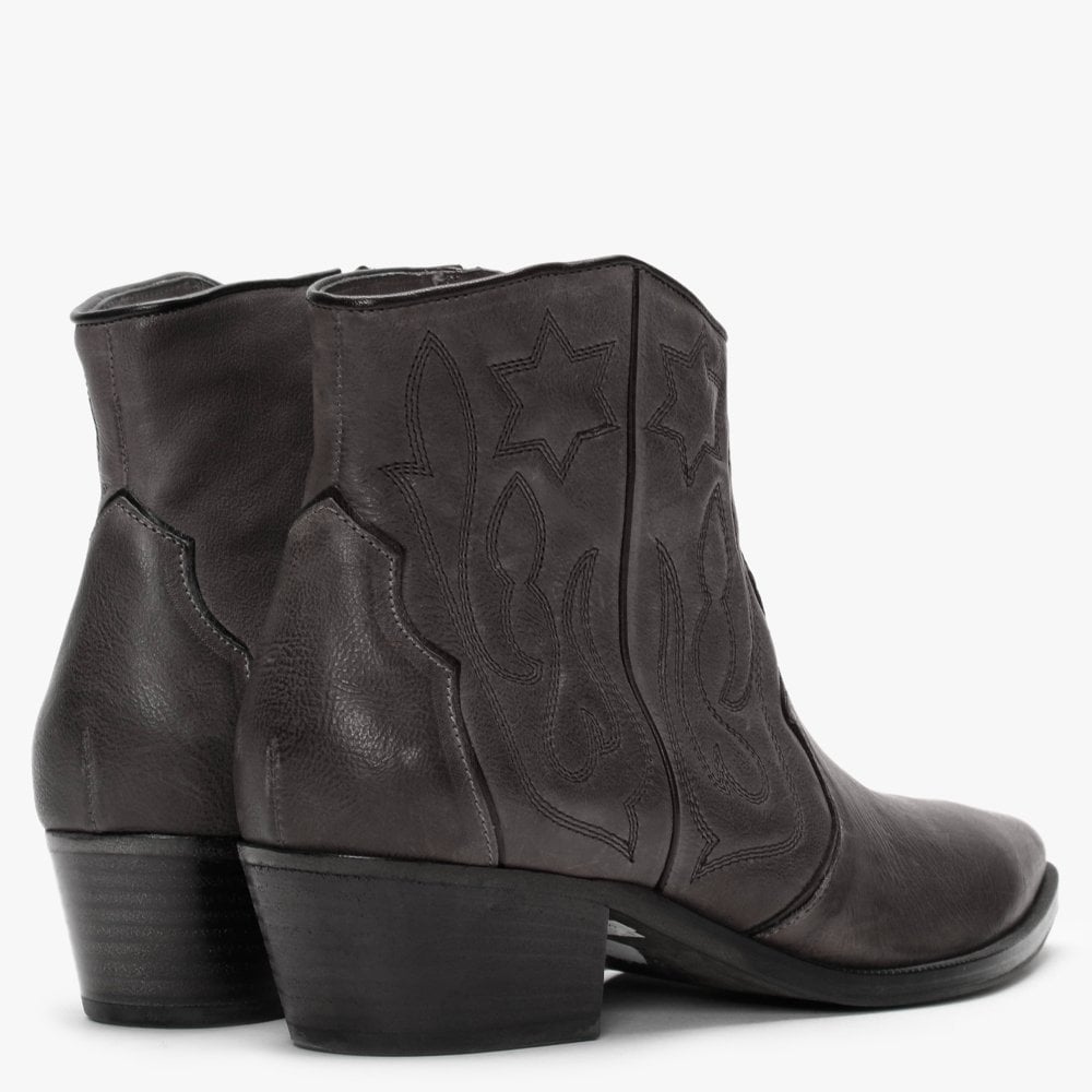 Lima Grey Leather Western Ankle Boots