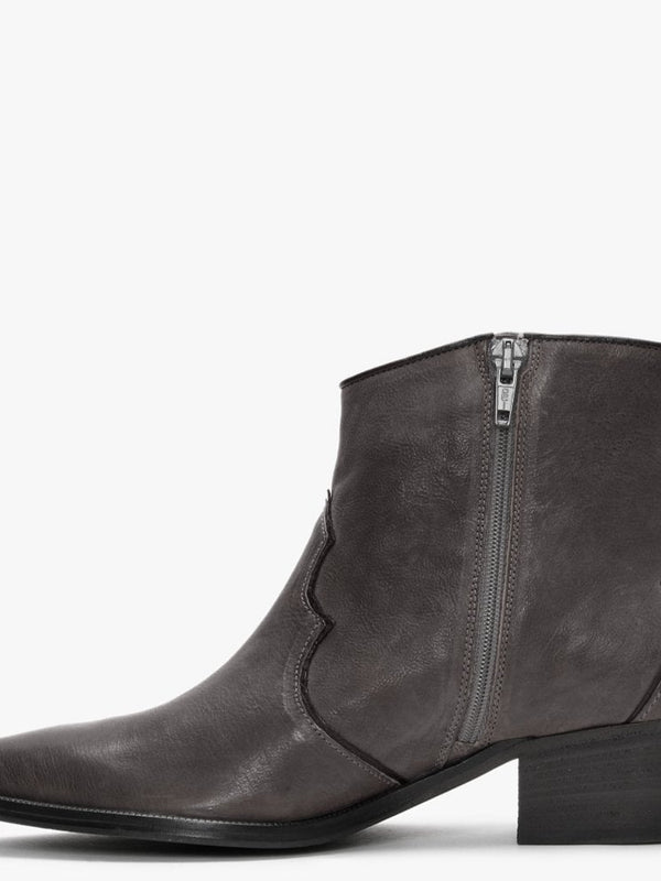 Lima Grey Leather Western Ankle Boots