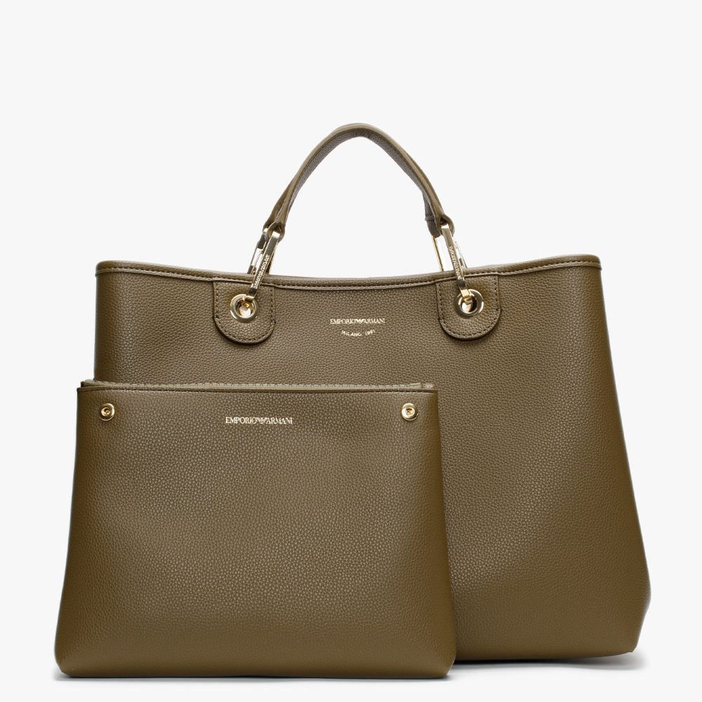 Mud & Black Pebbled Shopper With Pouch
