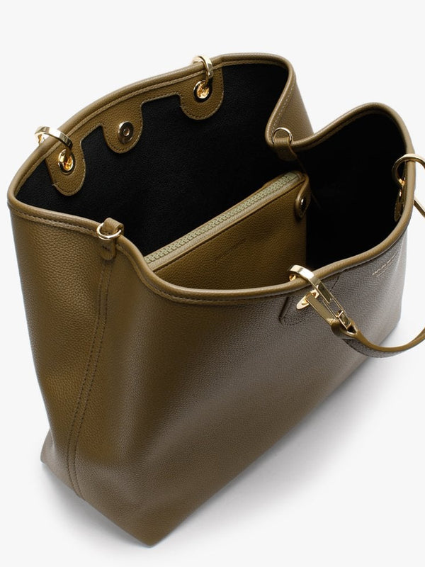 Mud & Black Pebbled Shopper With Pouch