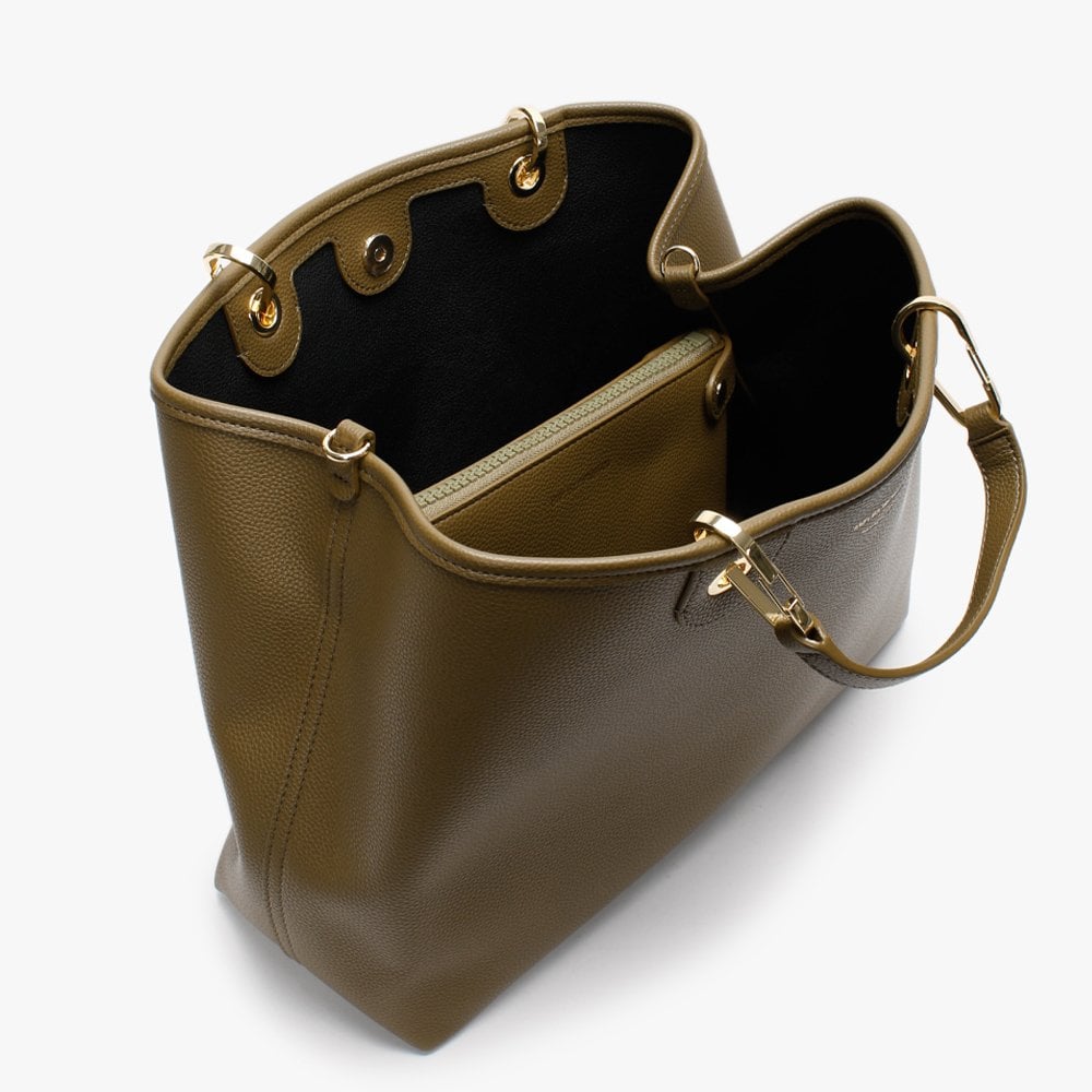 Mud & Black Pebbled Shopper With Pouch