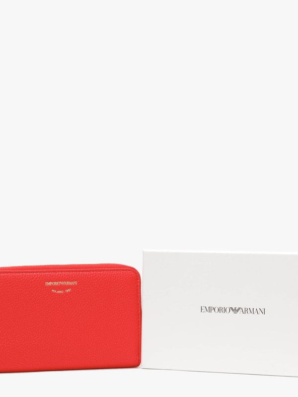 Red Pebbled Zip Around Wallet